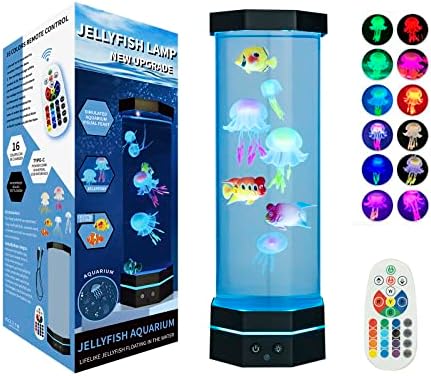 15 inch Big Size Jellyfish Lava Lamp Jellyfish Night Light 16 Color Changing Fish Lava lamp with Remote Control LED Jellyfish Aquarium Tank Mood lamp Home Office Decor Christmas Gift for Kids