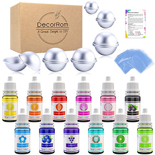 Bath Bomb Mold Kit 12 Pieces with 12 Soap Colorant, Shrink Wrap Bags - Liquid Food Grade Skin Safe Bath Bomb Dye for Making DIY Bath Bombs Supplies, Soap...