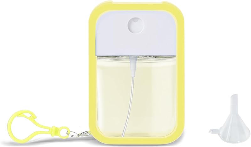 Frasco spray recarregável Zuhose 30 mL com capa de silicone, funil e clipe, Amarelo