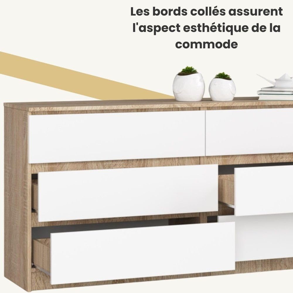 AKORD Commode K-160 avec 6 Tiroirs | Commode Classique pour La Chambre, Salon | Meuble de Rangement | L160 x H77 x P40 cm, Poids 70 kg