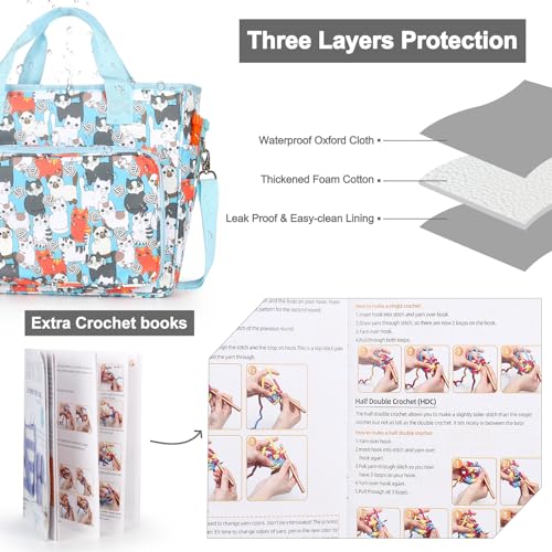 Image of Katech Yarn Storage Bag-Large Capacity Knitting Crochet Bag Organizer-Multipocket Portable Crochet Yarn Storage Organizer for Crocheting Project, Knitting Needles, Crochet Hooks and Yarn