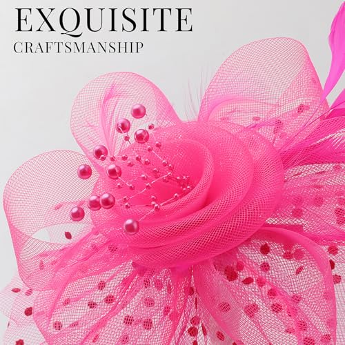 Image of DRESHOW Fascinators Hat Flower Mesh Ribbons Feathers on a Headband and a Clip Tea Party Headwear for Girls and Women