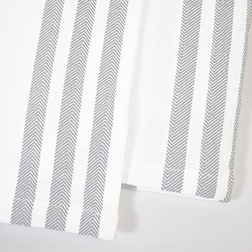 Realm 15" X 25" 100% Cotton Classic Kitchen Dish Towel (12 Pack) | Cuisine Stripe Pebble Grey | Super Absorbent Machine Washable Tea Towels With Hanging Loop #TOP2