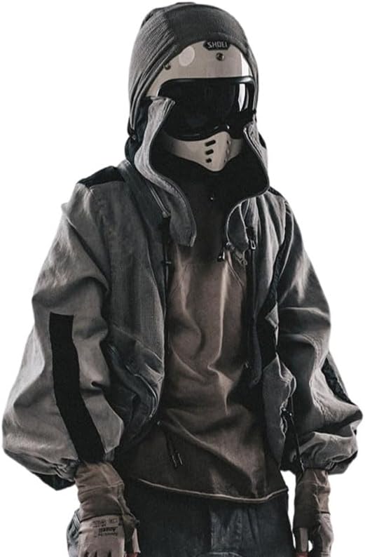 Multi Pockets Deconstructive Jacket Storage Net Cap Stacked Function Style Loose Short Coat for Men