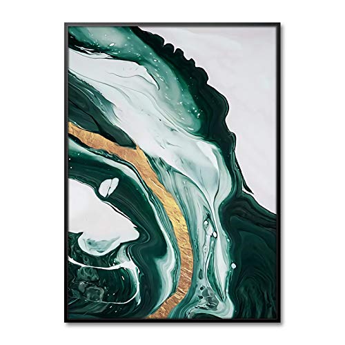 Tableau abstrait vert et or 40x60cm sans cadre - Triptyque moderne de 3 pièces