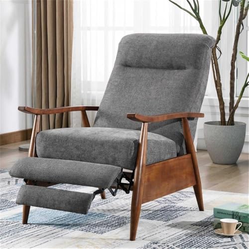 Sillón reclinable moderno gris oscuro con brazos de madera miniatura 4