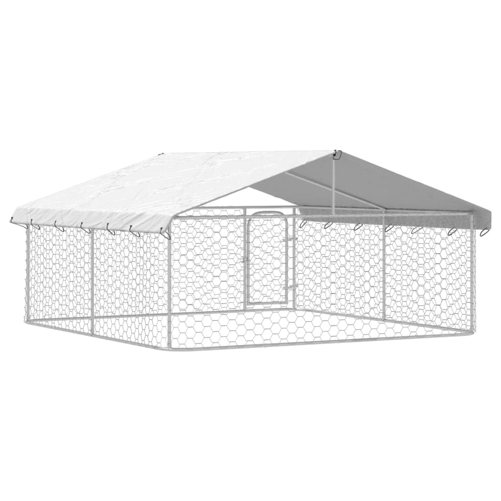IKAYAA Recinto per Cani da Esterno con Tetto Box per Cani Kennel per Cani da Esterno Gabbia Cani in Acciaio Zincato-300 x 300 x 150 cm