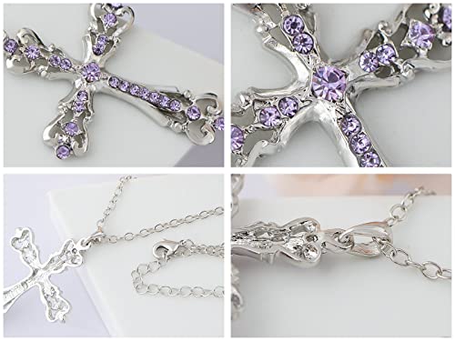 Image of Alilang Womens Black Silver Clear Crystal Rhinestones Celtic Holy Cross Pendant Necklace