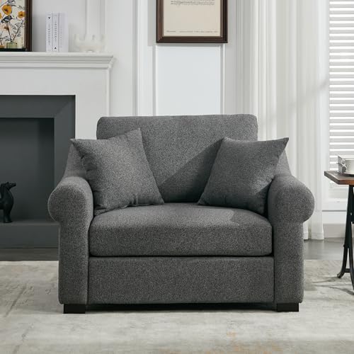 Merax Modern Chenille Oversized Armchair with 2 Pillows, Accent Chair, Single Sofa for Bedroom, Living Room, 44.5' Wide, Grey