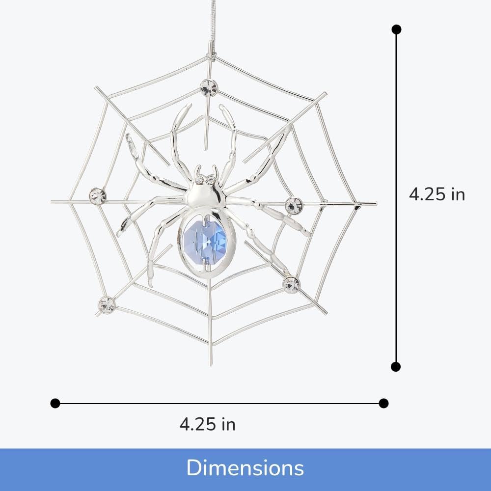 Matashi Silver Plated Christmas Tree Spider Ornament w Blue, Clear Crystals Lucky Hanging Decoration, Holiday Ornament Gift, Unique Spider Decor for Christmas & Halloween Party w Tinsel Legend Story - Image 2