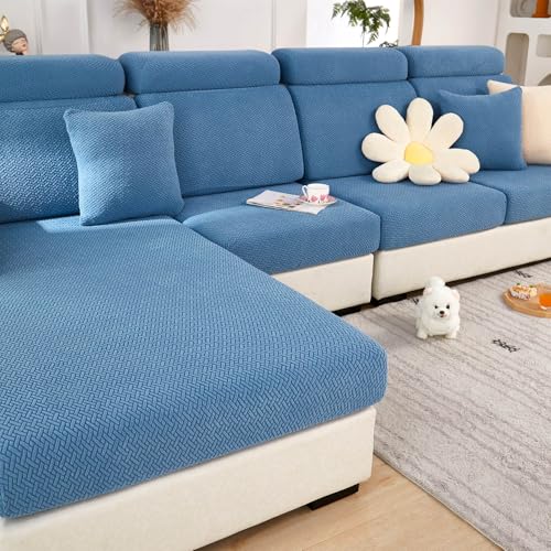 Disayu Sofa Covers Couch Covers for Sofa Pet Friendly Couch Cushion Covers Universal Sofa Covers Washable Stretch Slipcovers for Sectional Sofa (Texture Blue,Back Cover L)
