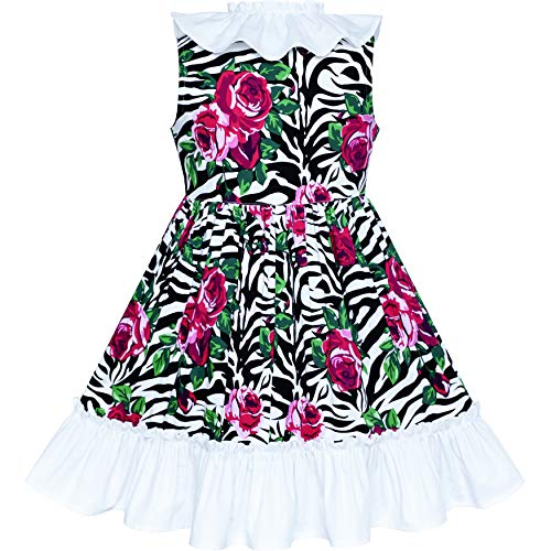 Sunny Fashion Girls Dress Flower Button Front Cotton Sundress Size 3-72