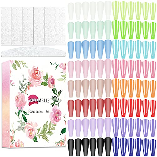 KXAMELIE 16 Sheets Extra Long Coffin Fake Nails Matte&Glossy Ballerina Press on Nails Solid Color Full Cover Fake Nails Artificial Acrylic Nails for DIY Nail Salon Manicure Women Girls 384 Pieces