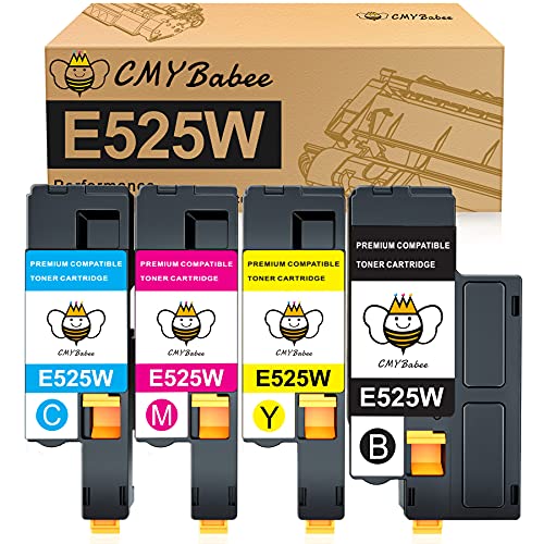 CMYBabee Compatible Toner Cartridge Replacement for Dell E525W Color Laser Printer 593-BBJX 593-BBJU 593-BBJV 593-BBJW (Black, Cyan, Magenta, Yellow, 4-Pack)