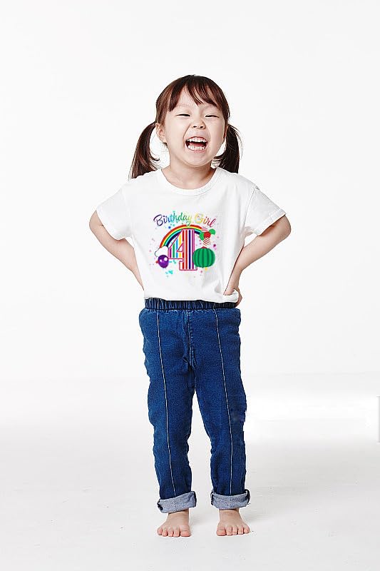 4th Birthday Shirt for Girls, 4th Birthday Dress for Girls, 4th Birthday T Shirt for Girls 4 Year Old Birthday Gift for Girls, 4th Birthday Decoration Rainbow Balloon Birthday Clothes for Girls4