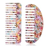 2PCS Acetate Wide Tooth Comb, Tortoiseshell Wide Tooth Comb, 2 Shapes Detangling Combs for Women and Men, Acrylic Travel Combs for Bangs, Long, Curly, Thick, Thin, Wet and Dry Hair (Colorful)