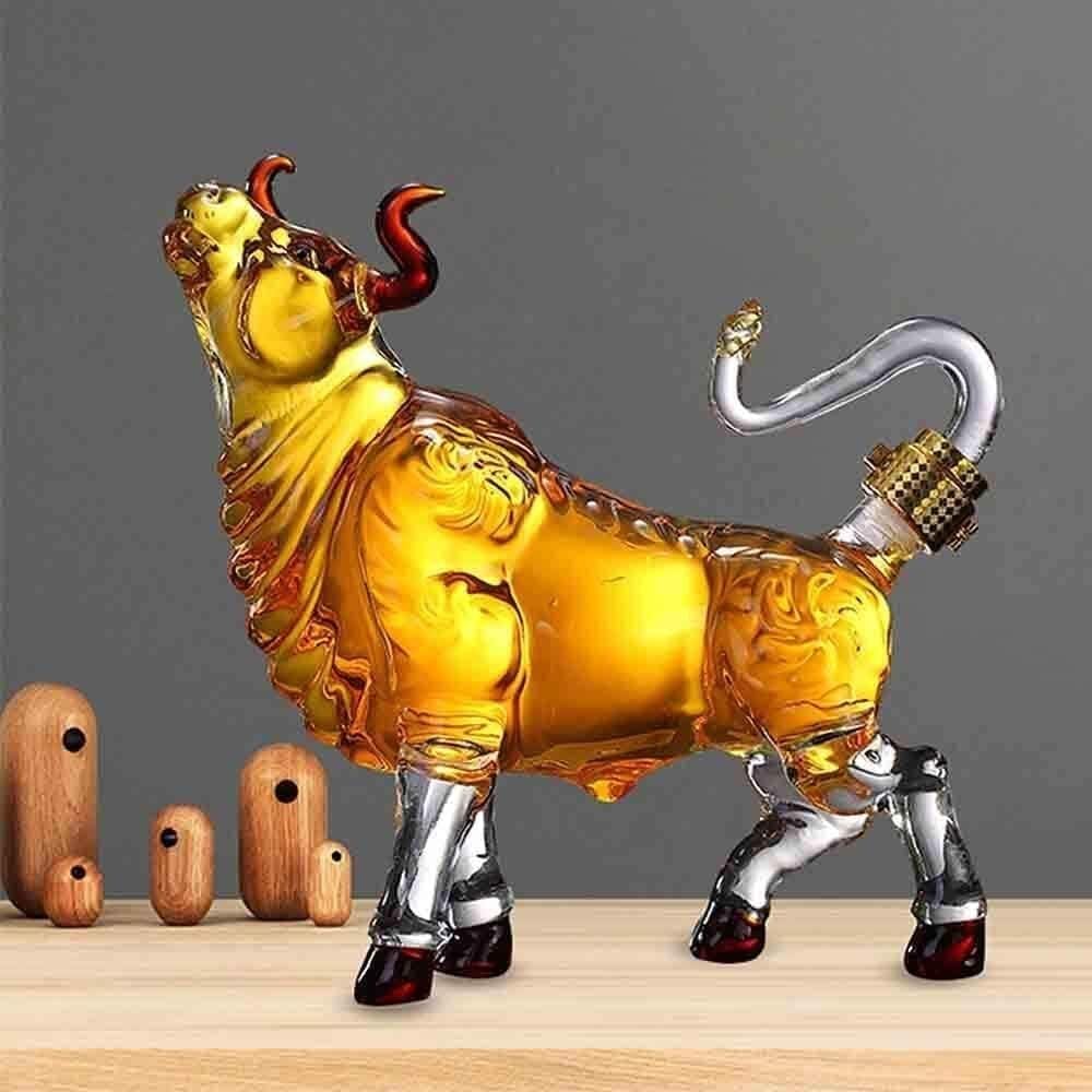 Kreatywna karafka do wina, likier do wina, 1000 ml, karafka do whisky w kształcie bydła, 12 chińskiego zodiaku zwierzę ręcznie dmuchana szklana karafka do alkoholu, szkockiej burbonu, wódki, tequili.