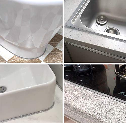 Keqkev Deckenleiste abziehbar und klebbar, flexible Zierleiste selbstklebend, Dichtungsstreifen für Herd, Spüle, Toilette, Fliesenkante, Wandecke, Fußleiste, Boden (Silber) - Image 4