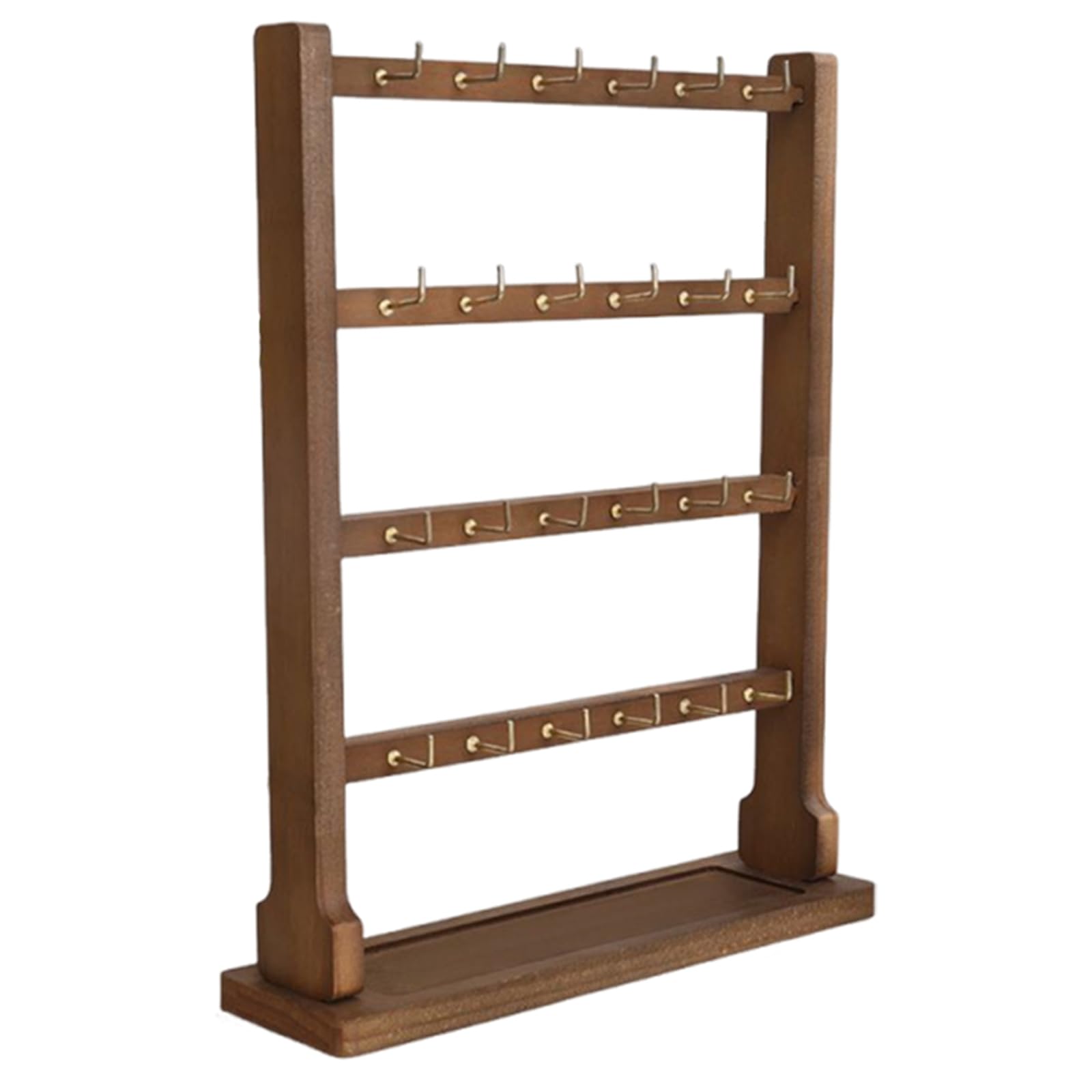 Wooden Jewelry Display Stand with Hooks, 4-Tier Walnut Storage Rack