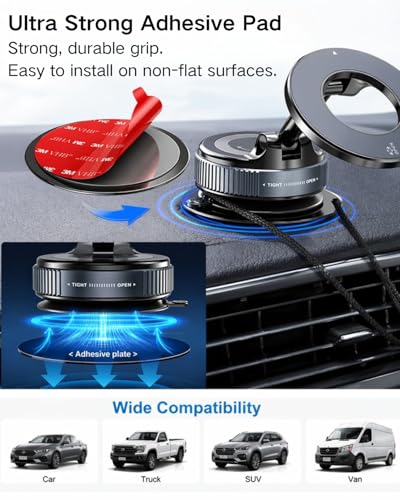 Image of APPS2Car Universal Mounting Disk with 3 m Adhesive for Dashboard Suction Cup Car Mount Phone GPS Holder Plastic Pad Non-Slip Mat 2.76Inches in Diameter, Pack of 3 Pcs | For Car Dashboard Only, Single-sided Tape, Ultra Sticky, Stick On Replacement 3M VHB Tape, for Vacuum Suction Phone Holder