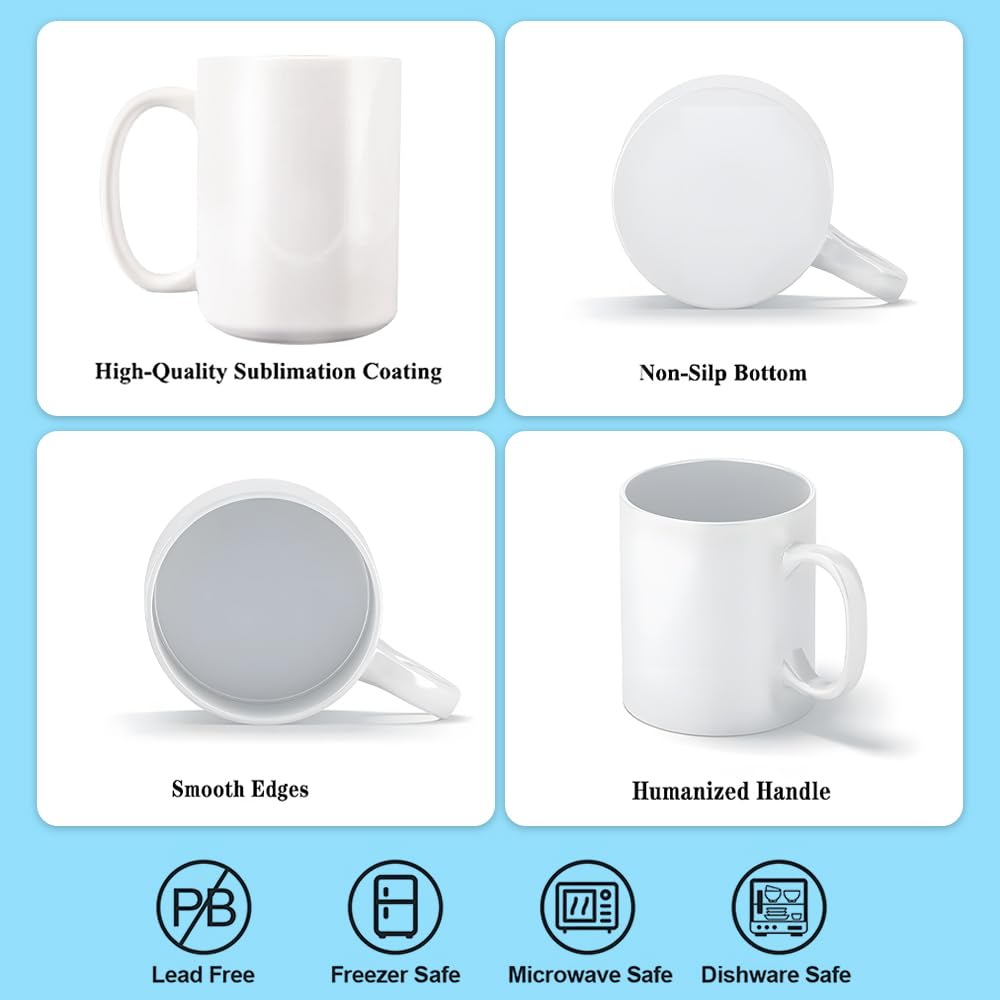 Paquete de 12 tazas de sublimación, tazas de café de 15 onzas con cajas de regalo blancas, tazas Para, tazas de café de cerámica en blanco para café, té, latte, sopa, leche, cacao caliente