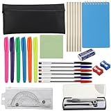 26 Pcs Stationary Sets, Maths Sets For Secondary School, School Stationery Set, Back To School Stationery Ruler Set For Office, Home Or School, Mathematical Set, Pre Filled Pencil Case Black