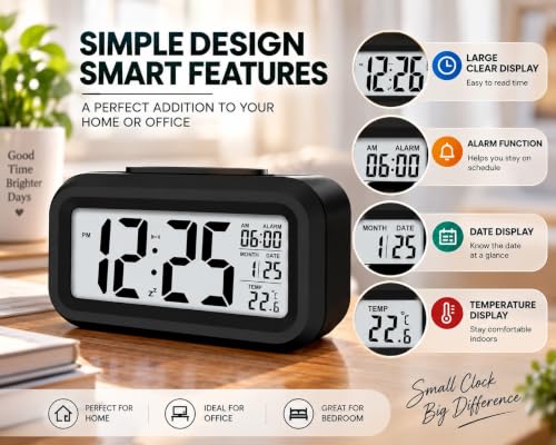 Image of Digital Alarm Clock Pack of 1 Electronic Table Clock with Clear Digital Display Alarm Clock for Bedroom Office Study Table