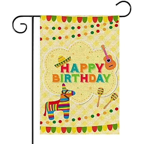 WeBenison Mexican Happy Birthday Garden Flag - Feliz Cumpleaños Party Yard House Lawn Sign/Fiesta Birthday Cat Door Yard Lawn Sign Decor/Taco Bout A Party Outdoor Decorations, Double Side Burlap Cover