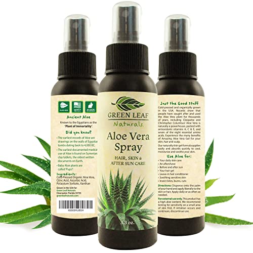 Travel Size Aloe Vera Spray For Hair, Skin, Face, After Sun Care And Sunburn Relief |3.3 Oz| Cold Pressed - 99.8% Aloe Vera| Organic 100% Pure And Natural Skin Care Moisturizer - Unscented By Green Leaf Naturals #TOP28