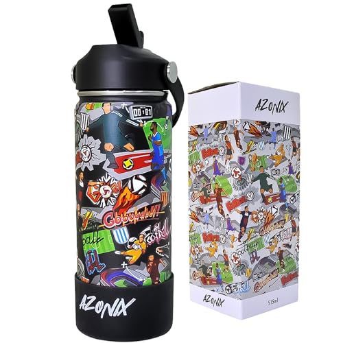 AZONIX Football Stainless Steel Kids Water Bottle with Straw | Kids Insulated Water Bottle | Thermos Flask for Boys & Girls