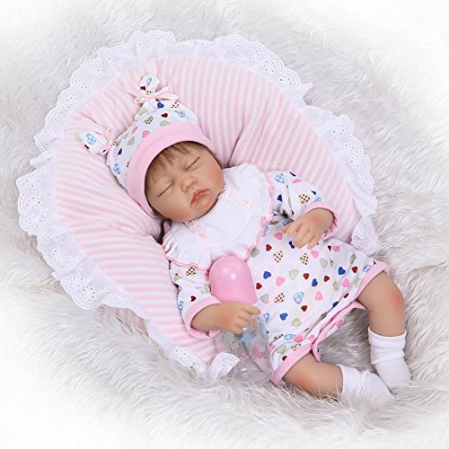 iCradle Poupées Simulations Reborn Baby Dolls 17 Pouces 43cm Belle Réaliste À La Recherche De Doux Silicone Vinyle Bébé Fille Poupée Toddler Jouets Enfants Cadeaux (Girl)