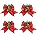 Produktbild BELLE VOUS Weihnachtsschleifen (4 STK) - 15 x 17cm Schleifen Weihnachtsbaum Rot mit Roten Beeren & Tannenzapfen Weihnachten Weihnachtsdeko, Baumschmuck, Weihnachtsschmuck, Adventskranz, Zierschleifen