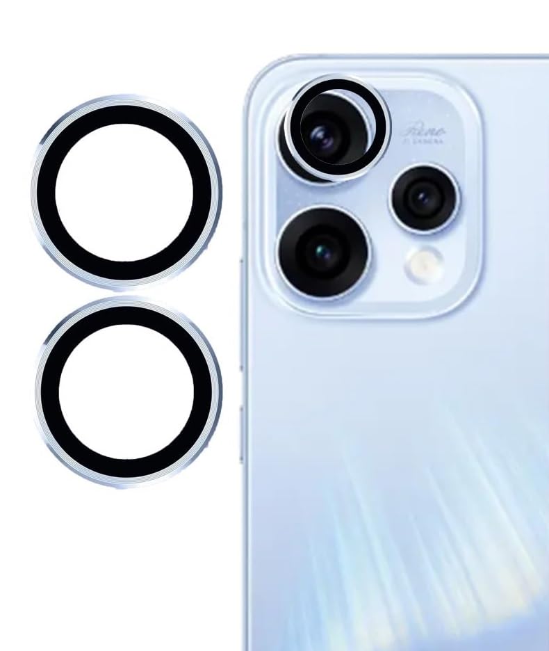 Image of FabeKee Tempered Glass Camera Lens Protector For 9H Hardness, Full Coverage Anti Scratch Camera Metal Ring (Reno15Pro /-Sierra Blue)