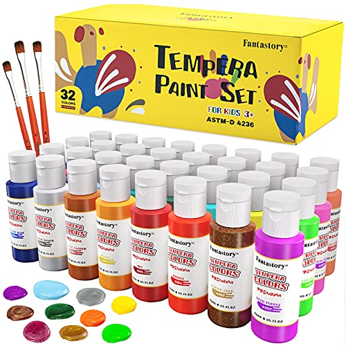 Tempera Paint for Kids Fantastory 32 Colors (2 oz Each) Washable
