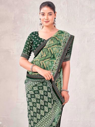 Image of SIRIL Women's Georgette Printed Saree with Unstitched Blouse Piece