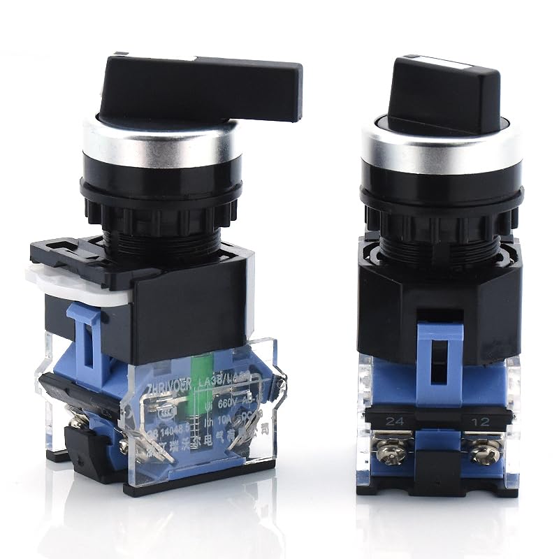 1 22mm LA38-11X2 20X3 2/3 Position Rotary Switch 4 Screws 10A400V self-Locking/self-resetting Power Rotary Switch(2P-Lock-Black-D)