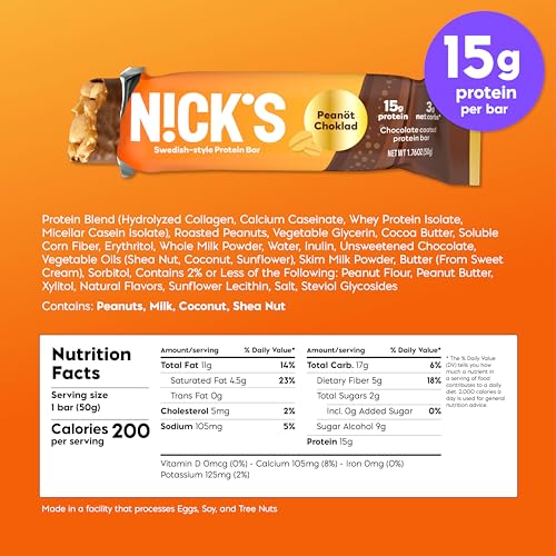 N!Ck'S 1-247 Nicks Protein Bars Chocolate Peanut | 15G Protein | 200 Calories | Low Carb Keto Friendly Snacks No Added Sugar  thumb #1