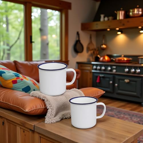 Tasses de camping en émail blanc incassables et réutilisables de 6 cm x2 - 3