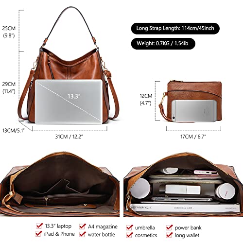 Hobo Bags for Women Handbags Purse Ladies Boho Shoulder Bag Crossbody Purses PU Leather Brown 2PCS - Image 5