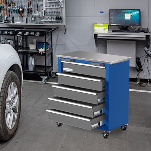 LARBANKE 5-Drawer Rolling Tool Chest,Tool Cabinet on Wheels with Keyed Locking System and Drawer Liners,Tool Chest with Link Buckle and can be Combined to Large Cabinet Set,for Warehouse,Garage - Image 3