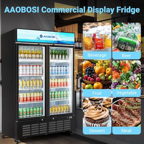 Image of AAOBOSI Commercial Beverage Refrigerator, 36.8 Cu.Ft Double Glass Door Beverage Fridge, Upright Display Refrigerator with Soft LED Light,Adjustable Shelves, Perfect for Home Bar, Patio, Garage, Black