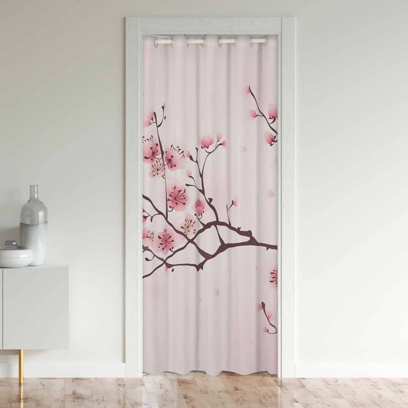 Loussiesd Cherry Blossom Doorway Curtains Privacy Japanese Sakura Floral Closet Door Curtain for Bedroom Pink Flower 30%-50% Blackout Door Cover Curtains Window Curtain Drape 1 Panel 150x203cm
