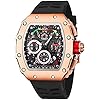 FANMIS Mens Luxury Tonneau Square Watches Analog Punk Chronograph Unique Sports Wrist Watch Japanese Movement Luminous Design with Rubber Band