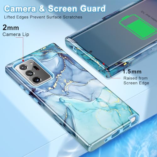 Btscase for Samsung Galaxy Note 20 Ultra Case,Marble Pattern 3 in 1 Heavy Duty Full Body Shockproof Hard PC+Soft Silicone Drop Protective Women Girls Case for Note 20 Ultra 5G 6.9 inch,Blue Cyan by Btscase - Used condition - Image 3