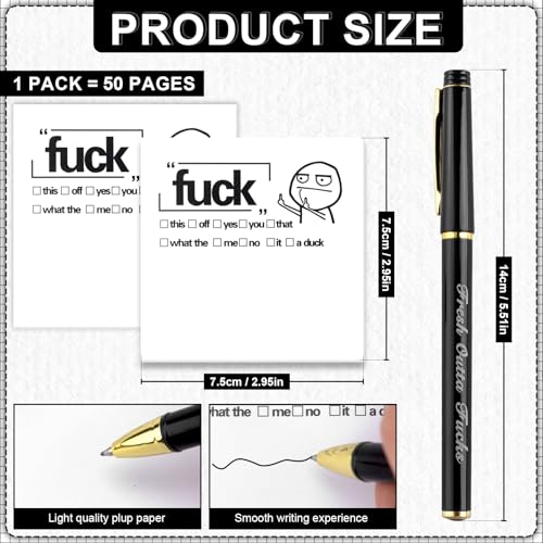 Fresh Outta Fucks Pad and Pen,Rude Pens and Sticky Notes Set Funny Pens Small Sticky Notes Novelty Notepads Desk Accessories for Men Women Funny Christmas Gifts for Friends Colleagues Boss