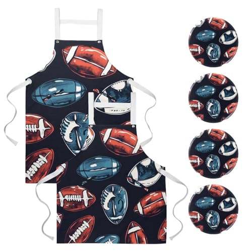Lot de 2 tabliers de cuisine avec 4 broches casques de football américain