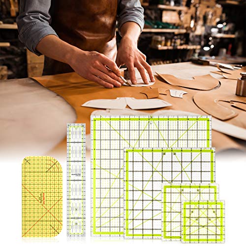 6 Piece Quilting Ruler Square Acrylic Quilting Ruler Fabric Cutting Ruler Clear Mark Acrylic Ruler And Ironing Ruler, 4.5 X 4.5 Inch, 6 X 6 Inch, 9.5 X 9.5 Inch, 12.5 X 12.5 Inch (Yellow) #TOP6