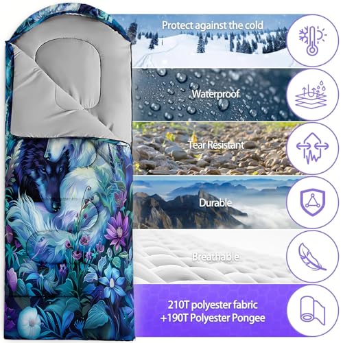 Sleeping Bags for Adults and Kids, 3D Printing Camping Sleeping Bag for Girls Boys Lightweight Waterproof Cold/Warm 3-Season, Outdoor Travel with Compression Bags miniatura 5
