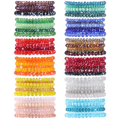 70 PCS Beaded Bracelets Crystal Stackable Bracelets for Women Elastic Stretch Bracelets Bulk Faceted Colorful Glass Bead Bracelets Jewelry Gifts