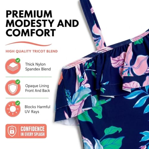 Image of Kanu Surf Girls Morgan Floral Ruffle 1-Shoulder 1-piece Swimsuit